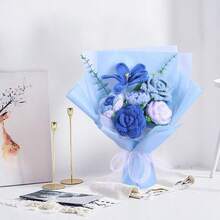 Ramo de flores de ganchillo: rosas artificiales de punto y tulipanes para el amor del dia de la madre dia de San Valentin boda aniversario decoracion del dia del profesor incluye accesorios de - Azul - Ver 6