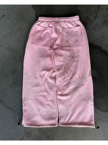 ‌Y2K Distressed Patchwork Zip Hoodie – Unisex Streetwear Icon - 粉紅色長褲 - 查看 3