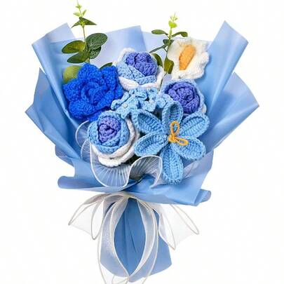 Ramo de flores de ganchillo flores de punto de lirio de cala tulipan rosa de ganchillo para el dia de San Valentin aniversario compromiso para amante esposa novia mama rojo