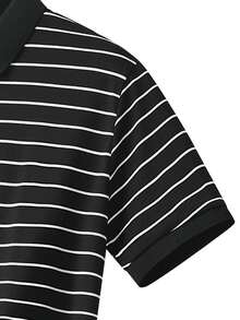 男士休闲条纹透气Polo衫，轻盈简约，学院风，适合春夏日常通勤 - 黑色 - 查看 4