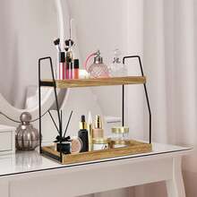 Bathroom Organizer Countertop, Counter Organizer, 2-Tier Standing Storage Shelf With Basket, Wood Tray For Skincare Vanity Organizer, Countertop Storage Shelf For Organizing Bathroom Kitchen Office Desk Vanity Cosmetic Balcony - 木質色 - 查看 8