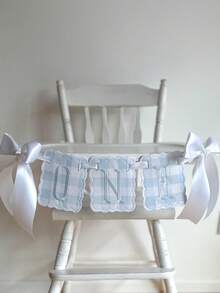 1 Peça Faixa de Cadeira Alta para 1º Aniversário, Padrão Xadrez Rosa e Azul, Decoração Fofa de Festa de 1º Aniversário, Adereço para Foto de Bebê Menino ou Menina - Multicolorido - Visão 4