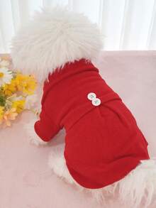 Pet Cat Dog Clothes Red Festive Chinese New Year Jacket Coat, Outerwear For Small Cats & Dogs - Red - View 3