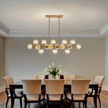 16 Lights Modern Rectangle Chandelier Gold Pendant Ceiling Light Fixture Clear Glass Globe Chandeliers For Dining Room Kitchen Island - 金色 - 查看 4
