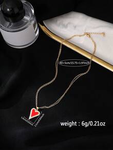 Nooxian 1件装 女士时尚简约红色心形铜吊坠项链 - 金黃色 - 查看 5