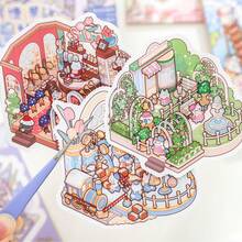 每袋24片，动物园喵喵冒险系列，3D立体堆叠微缩场景贴纸及场景贴纸书，学生益智手工DIY减压工具