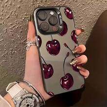 Ốp điện thoại chống sốc họa tiết quả anh đào đen, 1 chiếc, màu đen mờ, bảo vệ ống kính, cạnh thẳng, chất liệu IMD, họa tiết quả anh đào đỏ, tương thích với Apple 16 Pro Max, 17/16/15/14 Plus, 13/12/11, Air, phù hợp với dòng , quà tặng sinh nhật, kỷ niệm mùa xuân, tiệc tùng. - Nhiều màu - Xem 3