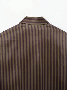 Blusa de satén a rayas minimalista de moda para mujer, primavera/verano - Marrón - Ver 9