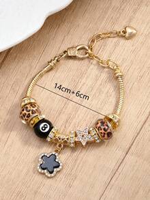 1pc Fashion Rhinestone Beaded Pendant Bracelet, Butterfly, 5-Petal Flower, Star, Cross Pendant Charm Bracelet For Girls - Golden - View 3