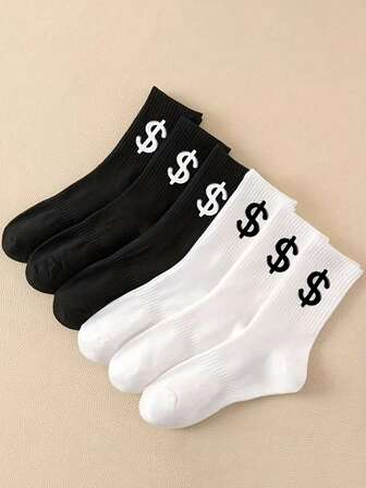 6 pares de calcetines deportivos cómodos y versátiles en blanco y negro para unisex