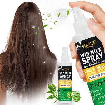  Spray nutritivo para pelucas GOIPLE, líquido para el cuidado de pelucas, adecuado para pelucas sintéticas, hidratante y suavizante, repone la humedad, nutre el cabello, antiencrespamiento, también tiene función de protección térmica, acondicionador sin enjuague, fácil de peinar, revitaliza las pelucas, prolonga la vida útil, mejora el brillo. (3.4 Fl Oz/100ml)