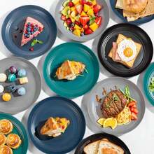 16pcs Lightweight Wheat Straw Plates,Unbreakable Plastic Dishes,Microwave Dishwasher  Party Plastic Dish,Beige Reusable Dinner Plates, Wheat Straw Dinnerware For Picnic,Birthday,Camping - 黑色/深灰色/深綠色/深藍色 - 查看 7