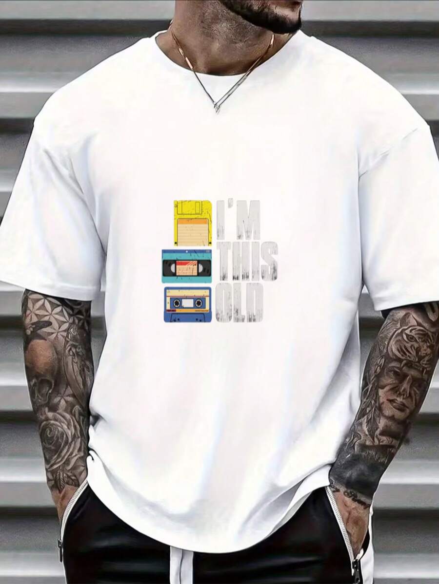 Essential Cotton T-Shirt With White Retro Ribbon Pattern - White - View 1
