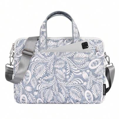 Túi đựng laptop bằng polyester in họa tiết, chống sốc, có tay cầm.