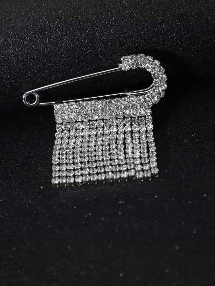 1件优雅流苏水钻胸针，可作开衫、毛衣、披肩、围巾夹饰配饰 - 銀色 - 查看 1