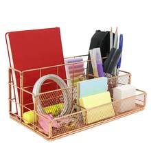 1 PC Desk Document Storage Box Iron Stationery Storage Rack Office File Holder Modern Design(Yellow&Champagne Gold) - 香檳色 - 查看 1