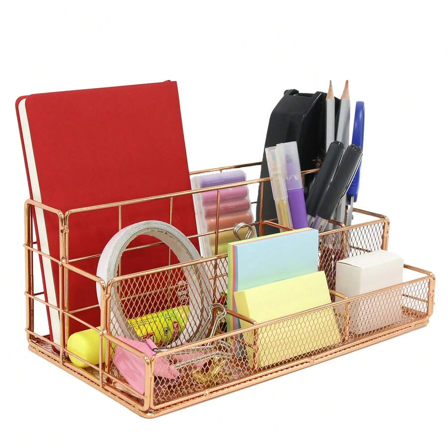 1 PC Desk Document Storage Box Iron Stationery Storage Rack Office File Holder Modern Design(Yellow&Champagne Gold) - 香檳色 - 查看 1