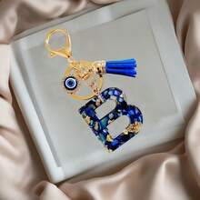 1pc Navy Blue Resin First Initial Letter Key Chain With Devil's Eye And Tassel, Outdoor Backpack Hanging Accessory, A-Z Letter Keychain, Wallet Charm, Car Pendant Ornament, Holiday/Birthday Party Gift - Royal Blue - View 37