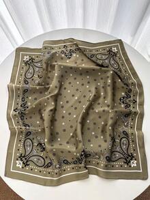 1 chiếc khăn quàng cổ vuông 27,6 inch bằng lụa giả họa tiết hoa Paisley, khăn bandana mới dành cho nữ, cà vạt đa năng, phụ kiện tóc, khăn quàng cổ thời trang - Màu xanh Ô liu - Xem 2
