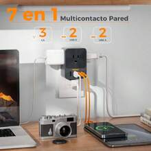 30W Regleta Multicontacto Pared, Protector de Sobretensiones con 3 Enchufes de CA y 4 USB (2 USB C), Conector Multiple Outlet para el Hogar, Oficina, Dormitorio, Viaje Accesorios, Negro,37440903 - Oro rosa - Ver 2