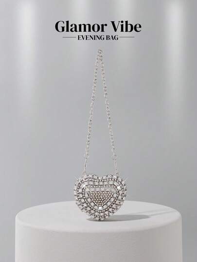 Sparkling Mini Heart-Shaped Diamond Evening Bag, Crossbody Bag Suitable For Formal Events, Parties, Weddings, Fashion Shoulder Bag, Birthday/Valentine's Day Gift