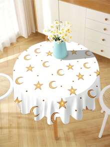 1件星月图案印花桌布，现代涤纶材质，长方形/圆形防水，数码印花，适用于客厅、户外餐桌、小型圆桌。 - 彩色 - 查看 9