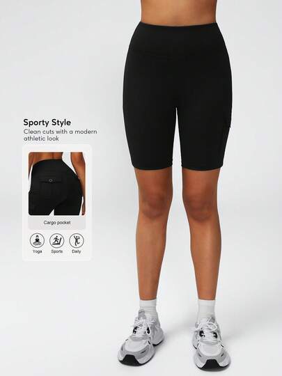 Sodalemon 女士健身短裤，多口袋训练瑜伽运动服，户外休闲弹力运动短裤