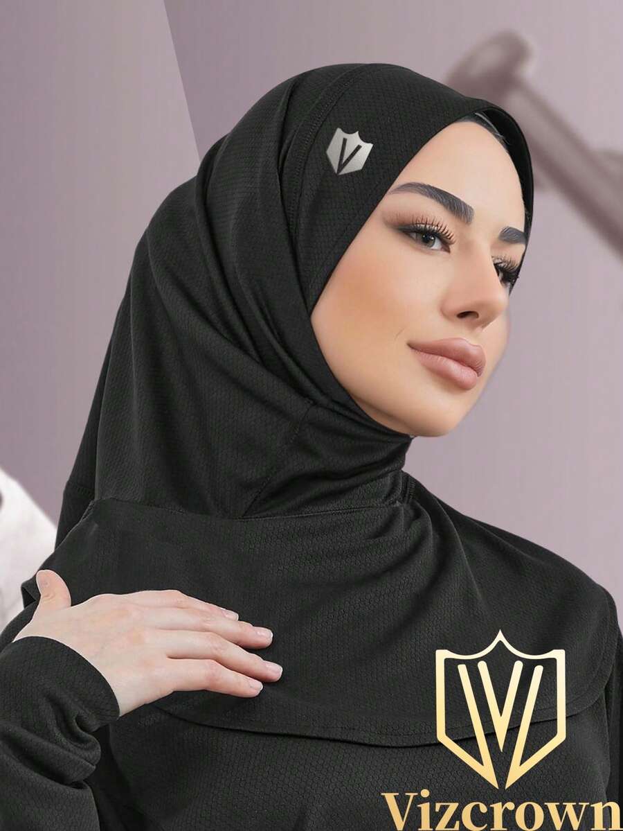 1件装休闲女士透气运动穆斯林头巾 Vizcrown 运动速戴头巾 - 黑色 - 查看 1
