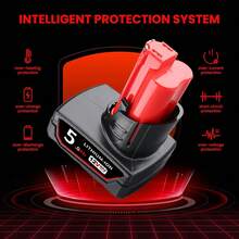 Replacement For Milwaukee M12 5.0Ah Lithium Battery 1Pack-2Packs Compatible With Milwaukee 12V Tools - Red + Black - View 2