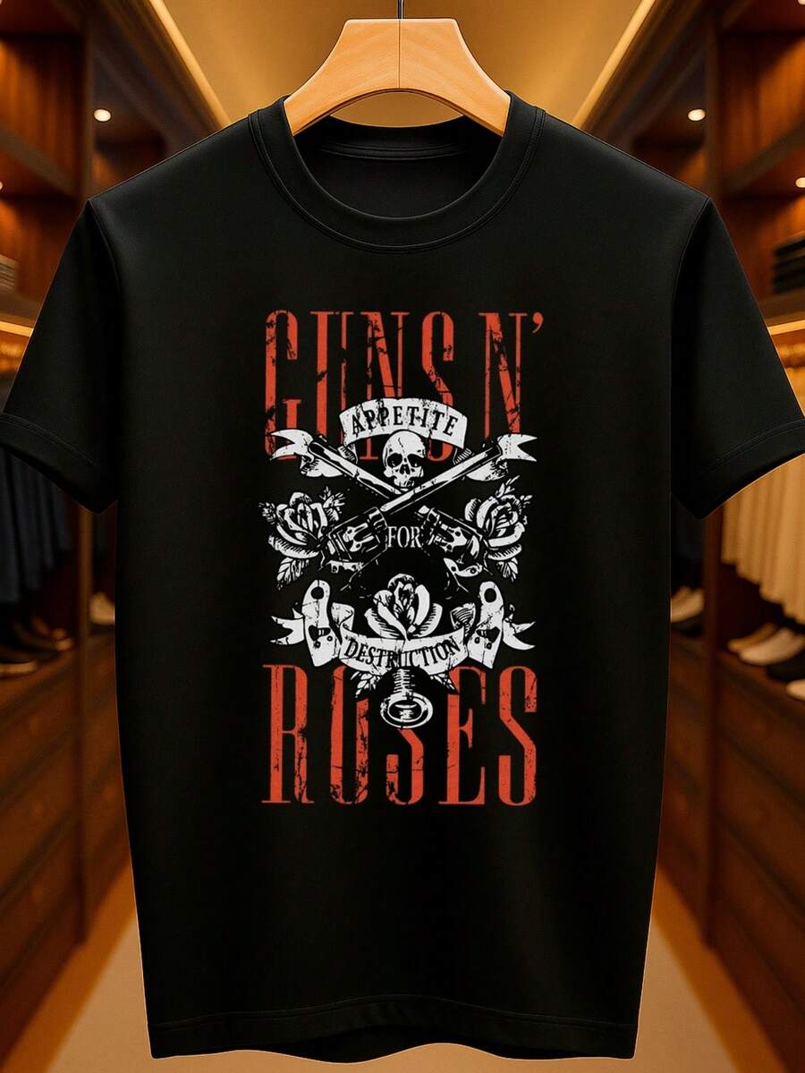 Hard Rock Band Appetite For Destruction Basic Unisex T-Shirt 100% Premium Cotton – Men's And Women's | Casual, Streetwear, Plus Size, New Release With Immediate Shipping In Various Colors - 黑色 - 查看 1