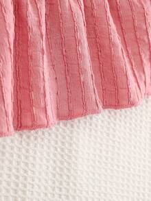 Girls' Summer Textured Fabric Ribbed 2 Pieces Set, Ruffle Strap Camisole And Wide Leg Pants, Casual Fashion Outfit - Pink - View 6