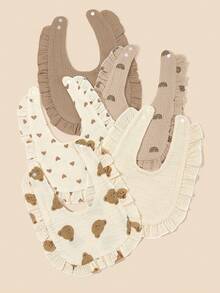 5pcs/Pack Soft & Comfortable Plain Fabric Cute Cartoon Bear Head Ruffled Baby Bibs - Multicolor - View 3