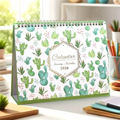 Calendario de escritorio de espiral de doble cara 2026, suministros de oficina y estudio, planificador anual, lista de tareas, planificador mensual/diario, regalo