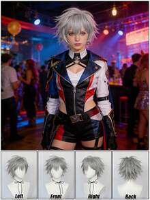 Perruque avec frange droite courte et volumineuse, perruque de cosplay unisexe pour anime, disponible en plusieurs couleurs, perruque avec frange en fibre synthétique résistante à la chaleur, apparence naturelle, haute densité, sans colle nécessaire, confortable à porter, fabriquée en fibre résistante à la chaleur, pour le quotidien, les vacances, les fêtes de Noël, les accessoires de scène, cadeau idéal - Multicolore - Voir 22