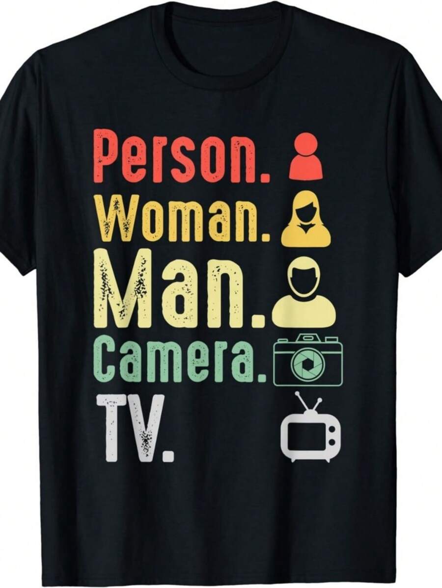 Person. Woman. Man. Camera. TV vintage Funny political Funny Gift Unisex T-Shirt - Negro - Ver 1