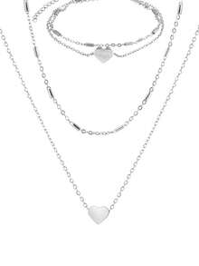 Aomogo 2件套时尚优雅百搭不锈钢多层珍珠心形手链+项链，适合女性随时佩戴 - 項鍊+手鍊 - 查看 9