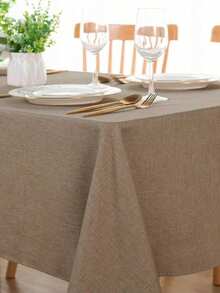 1pc Waterproof, Oil-Proof And Stain-Resistant Linen Tablecloth, Japanese Minimalist Square Style For Kitchen, Dining Room, Living Room, Study Or Any Home Decor, Suitable For Daily Use And Holiday/Party Decoration - Coffee Brown - View 5