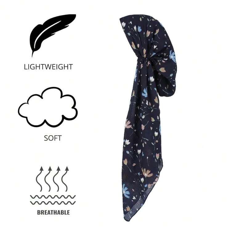Headwear Pretied Head Scarves For Women Featuring Lightweight Crimped Material And Attractive,FloralNavy - 花卉海軍藍 - 查看 5