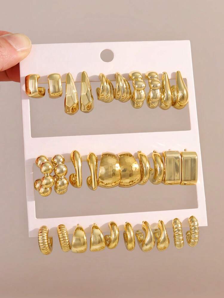 4/22 Pairs Of Latest Fashion Gold-Plated Women's Earring Set, C-Shaped Hoop Earrings, Best-Selling Women's Earrings, Gift For Family, Friends And Her - Yellow Gold - View 11