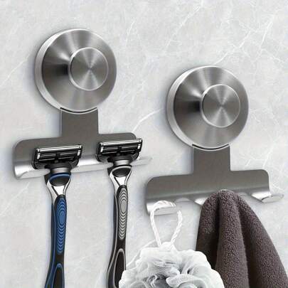7公斤重型不锈钢吸盘式剃须刀架，适用于淋浴房 - 304不锈钢浴室壁挂式安装，无损可拆卸挂钩，可用于悬挂毛巾、浴球等杂物