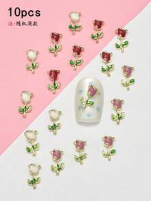 10 قطع زخرفة أظافر على شكل وردة صغيرة، سحر وردة مينا بتصميم بسيط، اكسسوارات تزيين الأظافر DIY