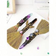1PC Natural Crystal Heart Small Broom Tools Point Wand Small Broom Tools - Altar Supplies Quartz Witch Broom Birthday Gift,Halloween - 魔法掃帚 - 查看 5