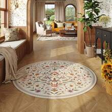 Floral Pattern Boho Design Vintage Style Soft Round Area Rug Cute Indoor Rugs Washable Non Slip Boho Circle Rug Ultra Soft Oriental Vintage Rust Low Pile Small Circular Carpet For Bedroom Entryway Office College Dorm Living Room - A - View 1