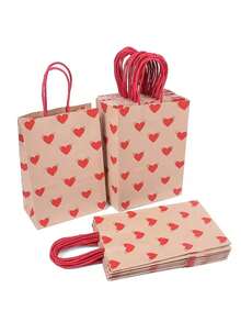 30/18/9件套牛皮纸礼品袋，配红色心形标签，心形母亲节礼品袋，红粉色纸质派对礼品袋（带提手），周年纪念惊喜礼品袋，可折叠购物袋和派对袋，节日装饰，购物袋，浪漫场合礼品袋，婚礼派对礼品袋，母亲节、感恩节、生日及各种爱的场合手工手提袋