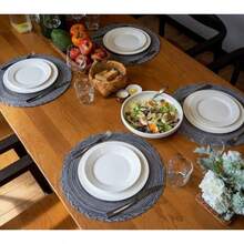 Manteles Individuales Redondos Trenzados Set de 6 Mesa de Comedor Alfombrillas 38cm de Diametro Resistentes al Calor Lavables para el Hogar Restaurante Cocina Gris Oscuro - GrisOscuro - Ver 6