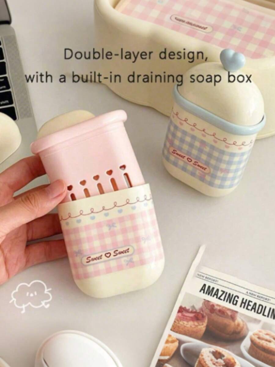 1pc High-Quality Soap Dish, Double-Layer Drainage Soap Holder With Cover, Dust-Proof Soap Box - Multicolor - View 1