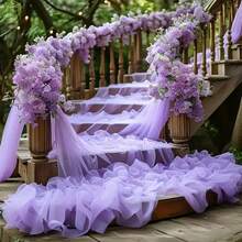 1 pièce/2 pièces/4 pièces Rideau de fond en tulle et organza violet, tissu transparent pour décoration de fête d'anniversaire, fiançailles, cérémonie de mariage, décoration de la maison, fournitures pour fête de mariage, arche de jardin de fête sur la plage, photobooth, intérieur et extérieur patio - Prune - Voir 7