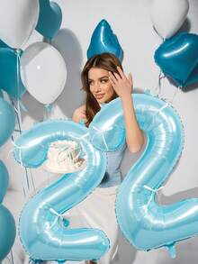 24pcs/Set Pearlescent Blue Number Balloons For Birthday, Includes 40-Inch Pearlescent Blue Number Balloons, White Ribbon Bows, Suitable For 100 Days, Birthday Party, Baby Shower, Blue Birthday, Indoor/Outdoor Photography Props - Multicolor - View 5