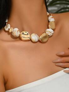 1 pieza Accesorio de joyería versátil para mujer, elegante y de moda, con pez de resina multicolor geométrico, etiqueta de Medusa en tono plateado, piel de serpiente de jade falso, ámbar de resina, turquesa falsa, adecuado para cualquier atuendo, vacaciones, fiesta, ocasiones formales - Multicolor - Ver 2