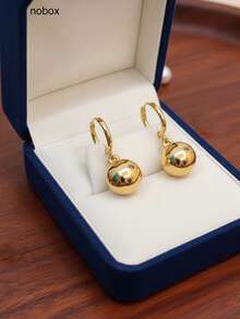 1 对 18K 镀金不锈钢环形耳环，带空心树脂几何球形吊坠，简约设计，适合日常佩戴 - 金色 - 查看 2